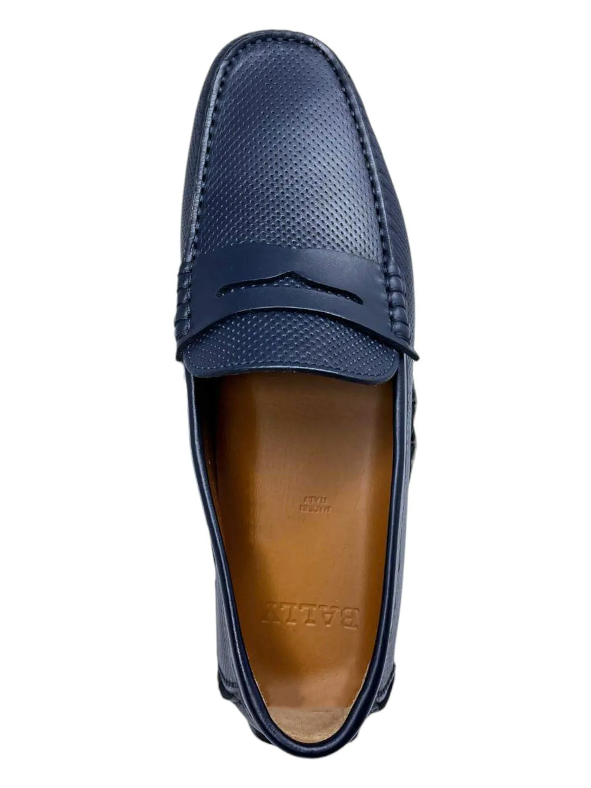 Bally Warno 6220105 Men's Dark Navy Perforated Loafers Leather