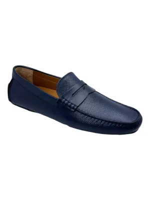 Bally Warno 6220105 Men's Dark Navy Perforated Loafers Leather