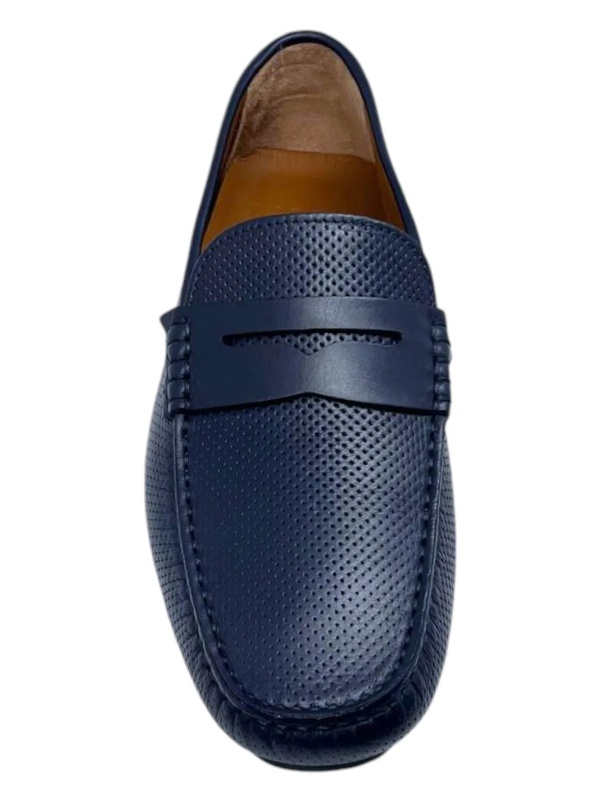 Bally Warno 6220105 Men's Dark Navy Perforated Loafers Leather