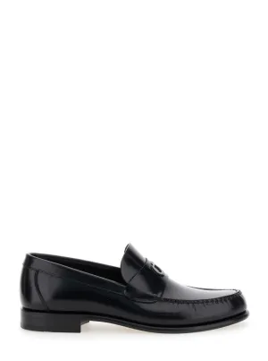 Bart Black Leather Loafers With Embossed Gancini Detail