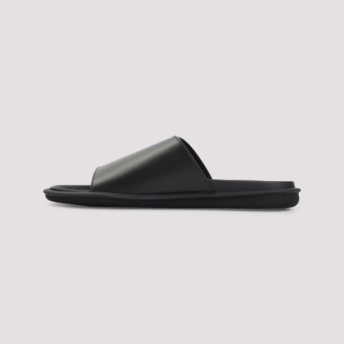 Black Bovine Leather Slide Sandals