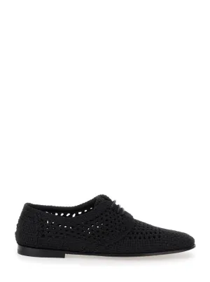 Black Lace-Up Shoes With Woven Design