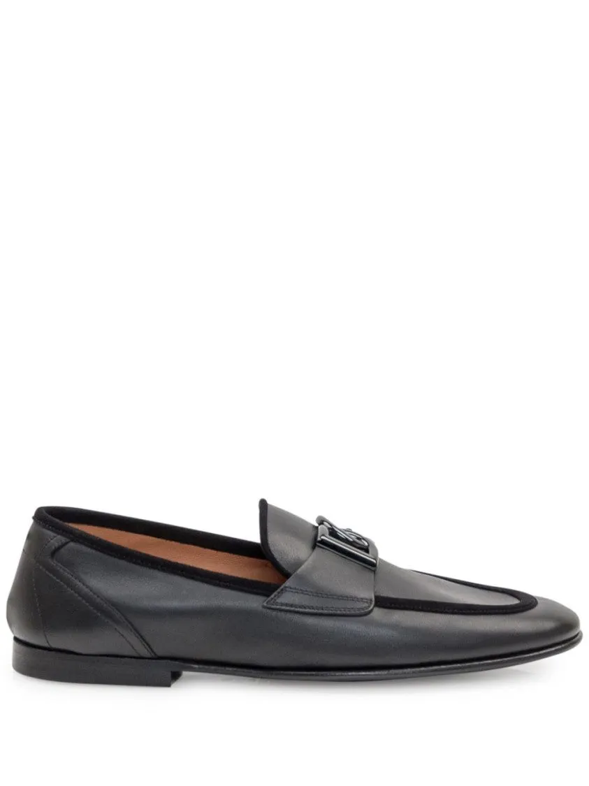 Black Moccasin With Logo Plaque
