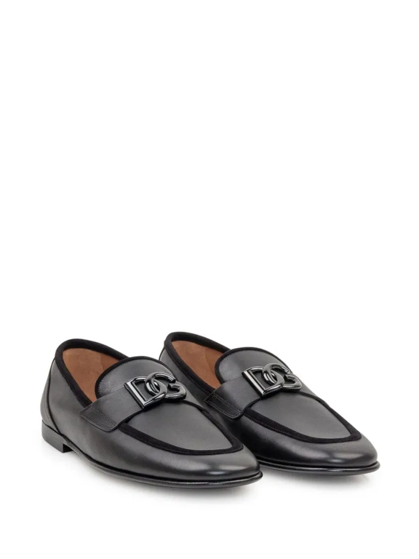 Black Moccasin With Logo Plaque