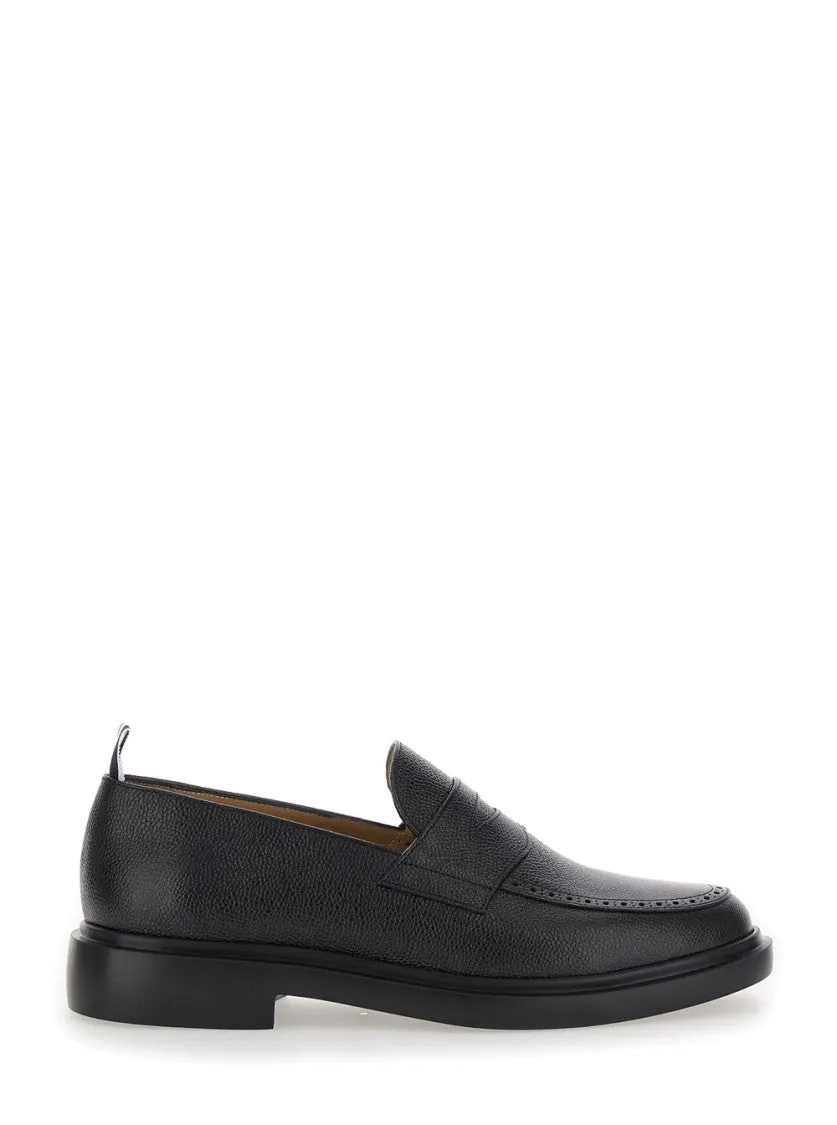 Black Slip-On Loafers With Loop Detail In Leather