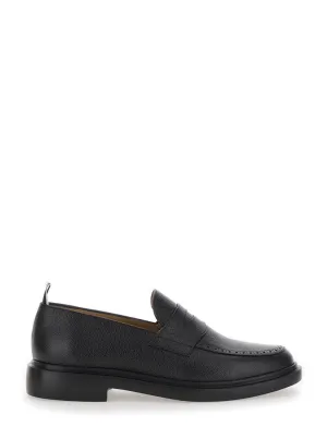 Black Slip-On Loafers With Loop Detail In Leather