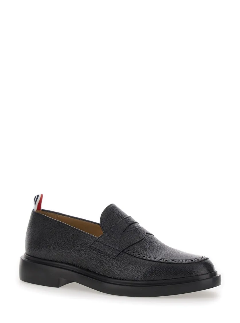 Black Slip-On Loafers With Loop Detail In Leather