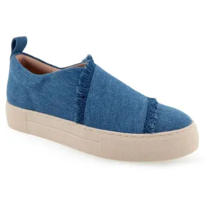 Brighton Womens Distressed Denim Slip-On Sneakers