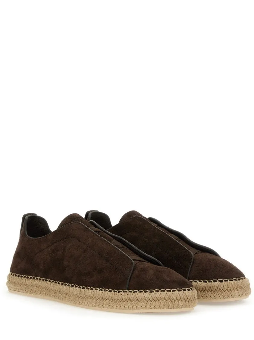 Brown Leather Espadrilles With Woven Jute Sole