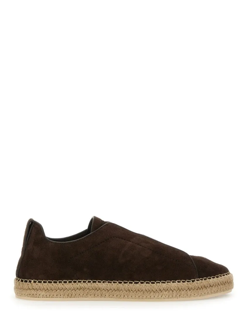 Brown Leather Espadrilles With Woven Jute Sole