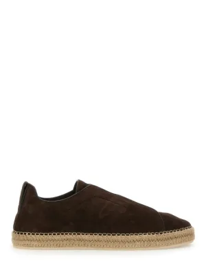 Brown Leather Espadrilles With Woven Jute Sole