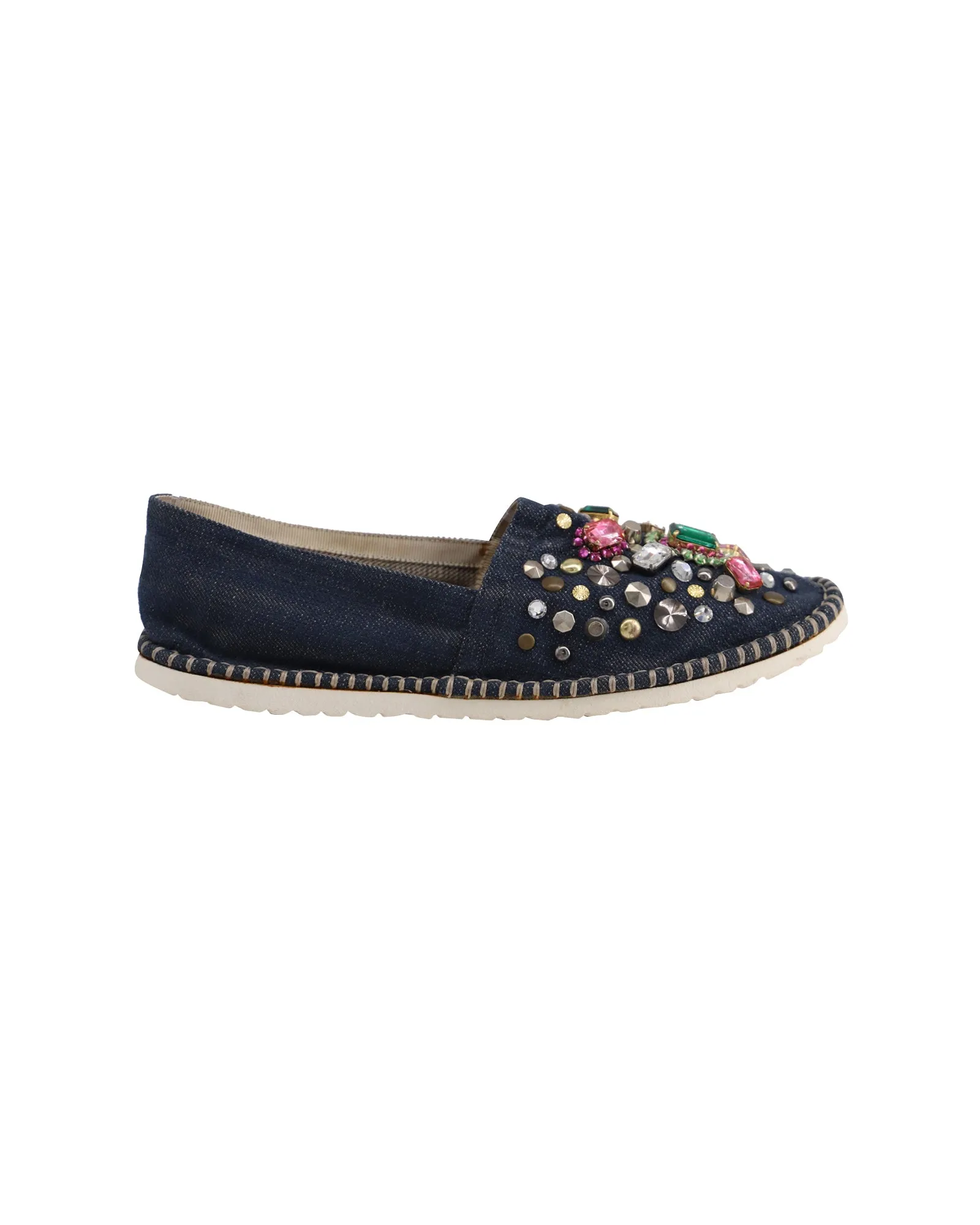 Casadei Embellished Slip-Ons in Blue Cotton Denim