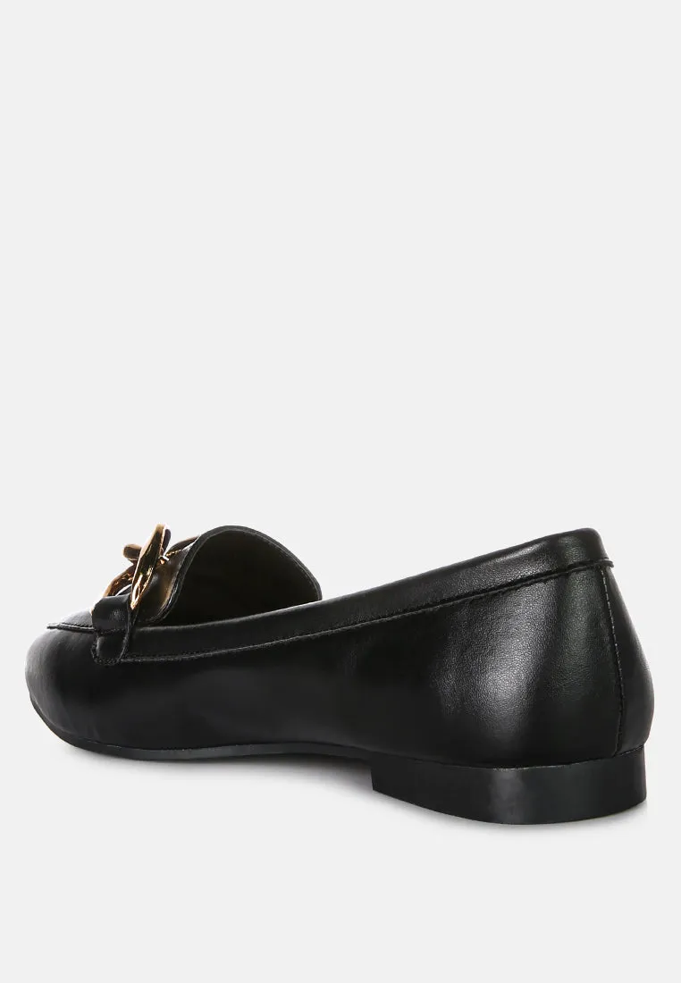 chunky metal chain faux leather loafers
