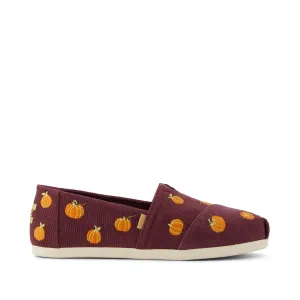 Classic Alpargata Burgundy Corduroy Embroidered Pumpkins