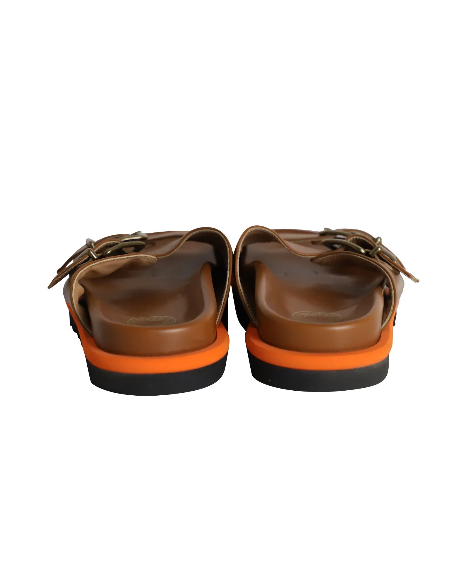 Dries Van Noten Buckled Slides in Tan Leather