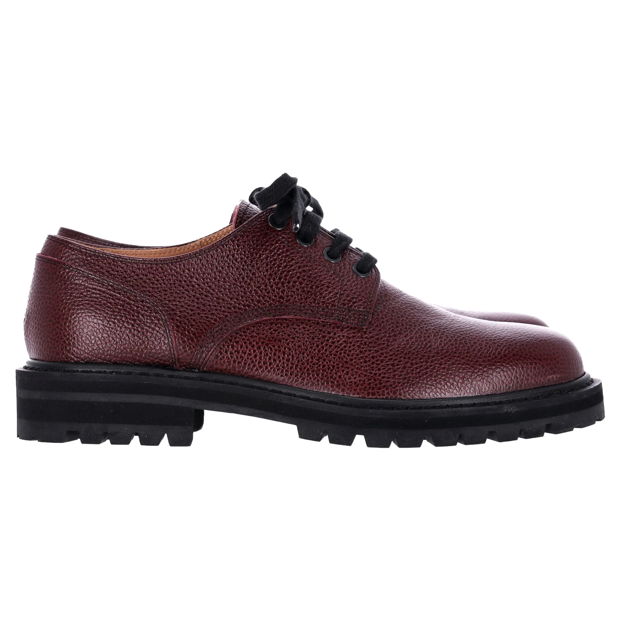Dries Van Noten Lace-Up Derby Shoes in Burgundy Leather