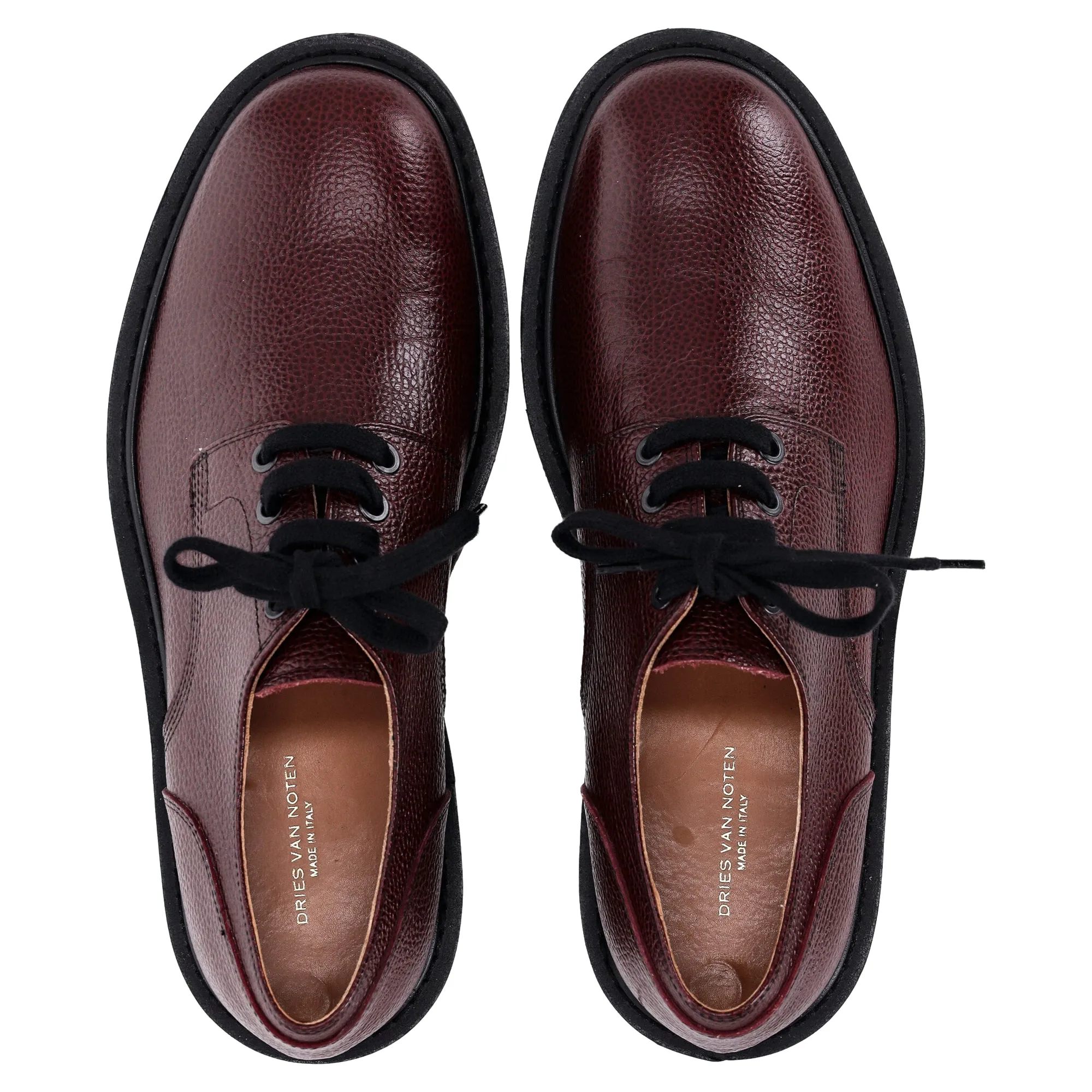 Dries Van Noten Lace-Up Derby Shoes in Burgundy Leather