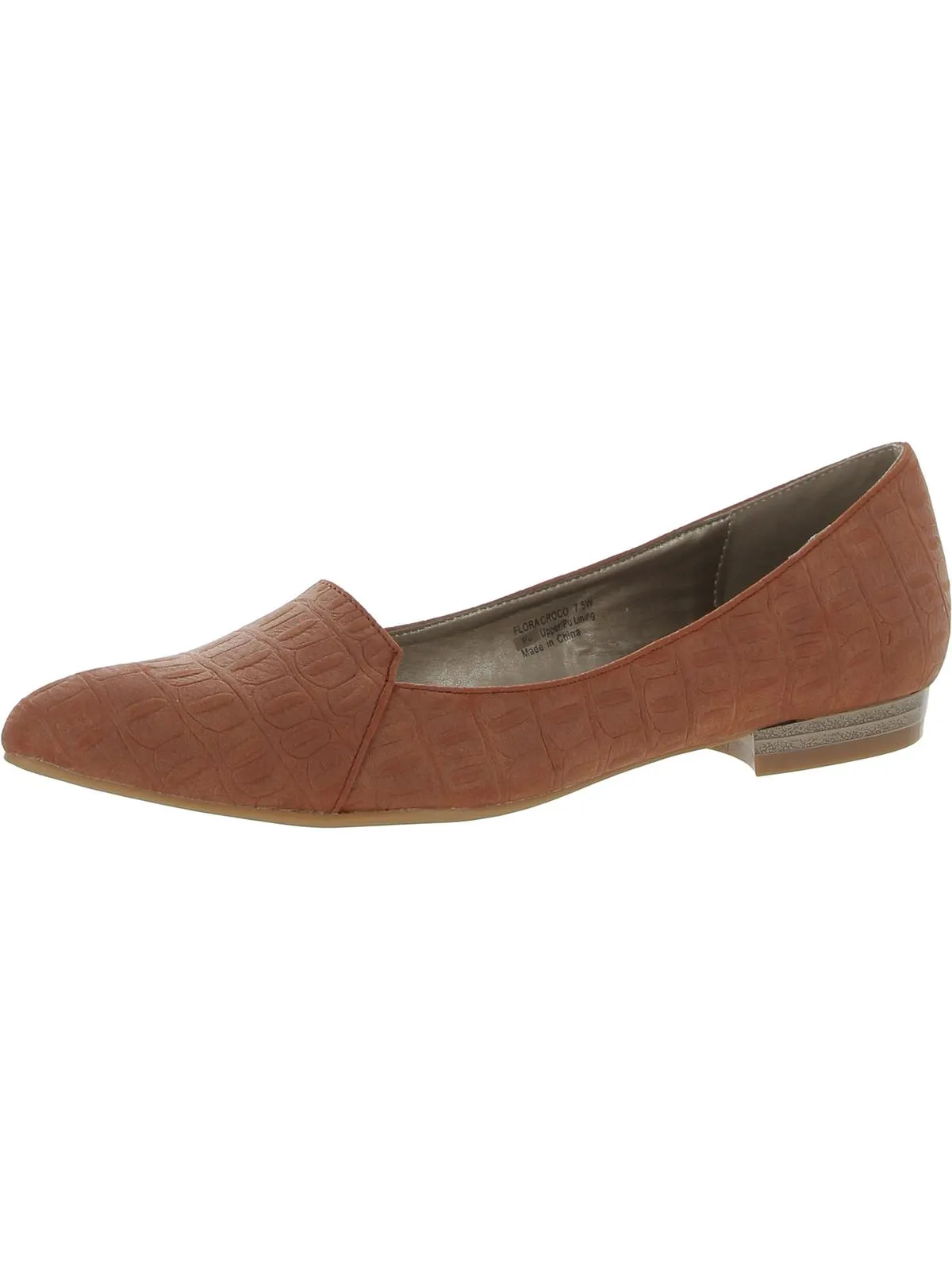 Flora Croco Womens Pointed Toe Dressy Loafer Heels