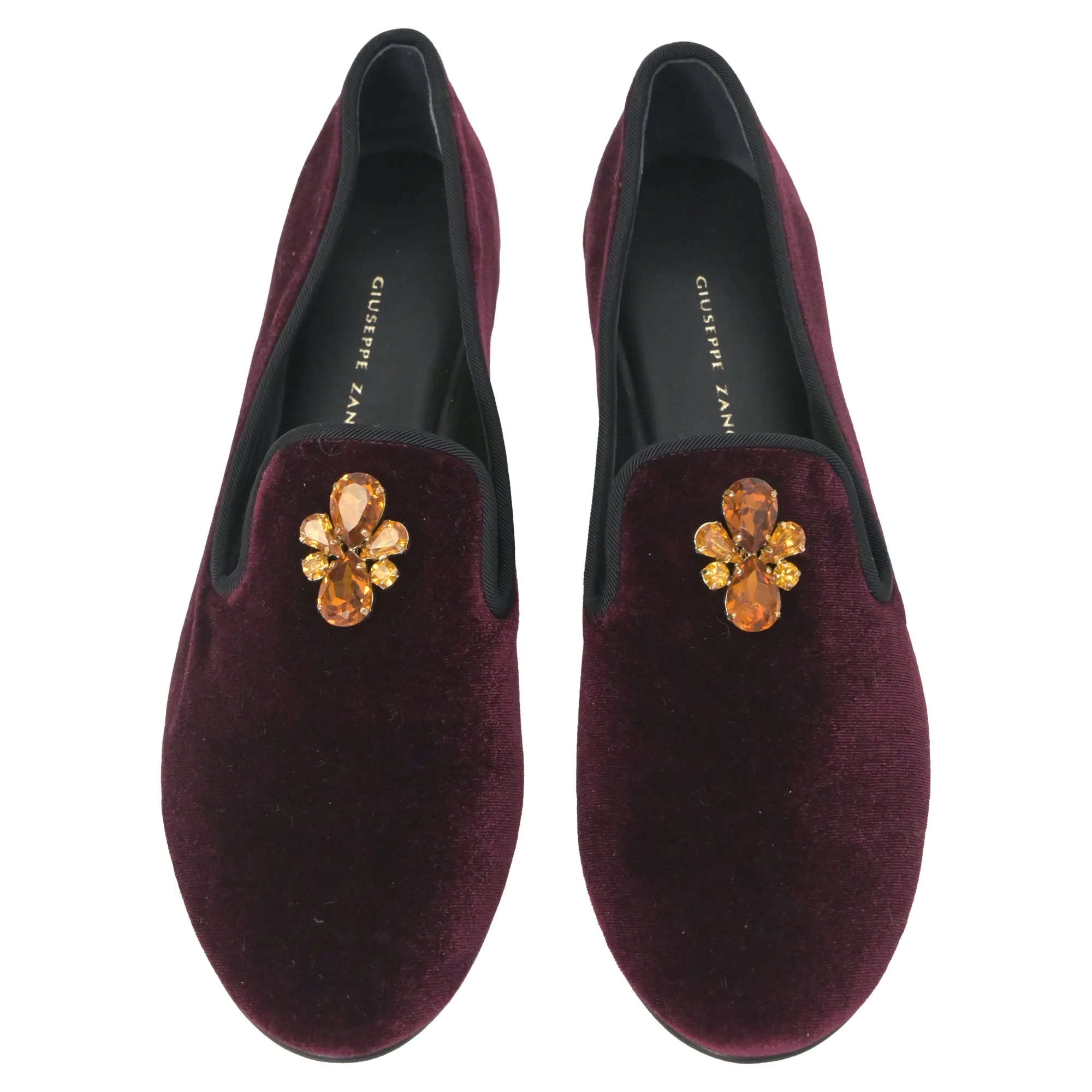 Giuseppe Zanotti Dalila Crystal Embellished Loafers in Burgundy Velvet