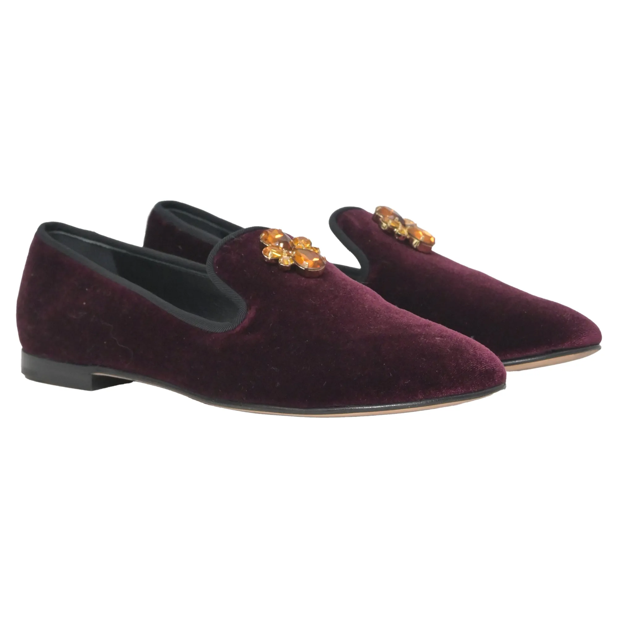 Giuseppe Zanotti Dalila Crystal Embellished Loafers in Burgundy Velvet