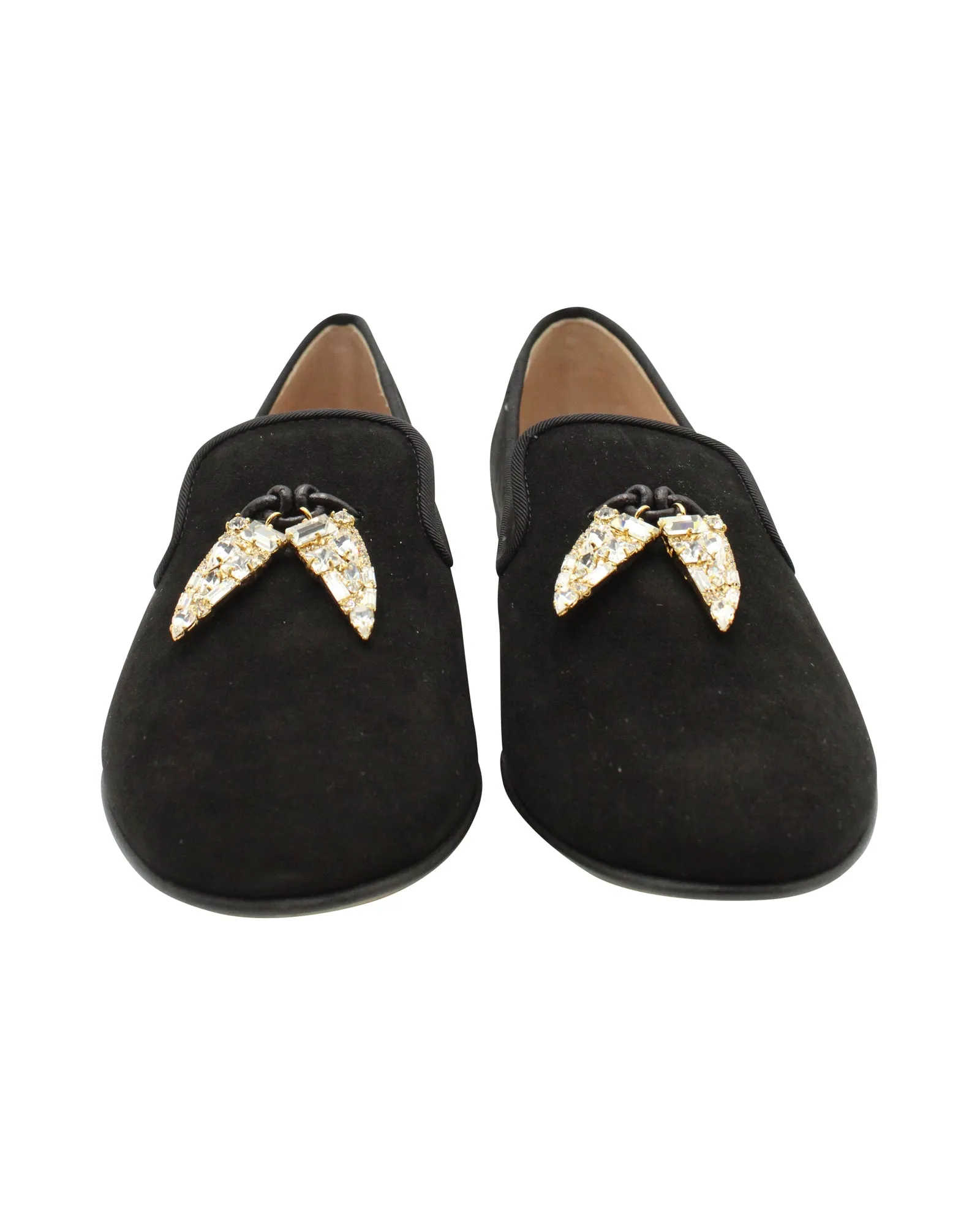 Giuseppe Zanotti Embellished Shark Tooth Smoking Slippers in Black Suede