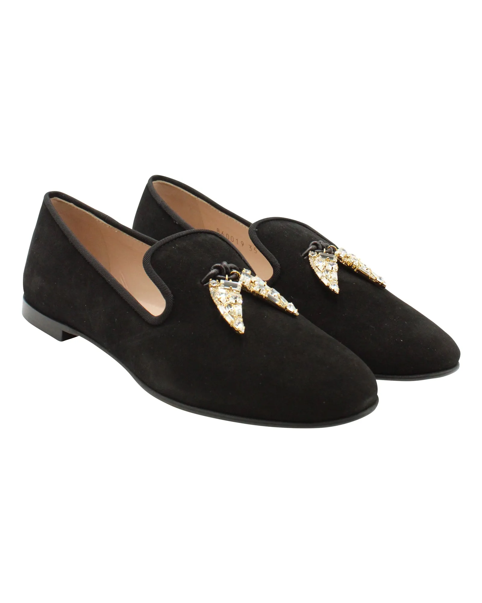 Giuseppe Zanotti Embellished Shark Tooth Smoking Slippers in Black Suede