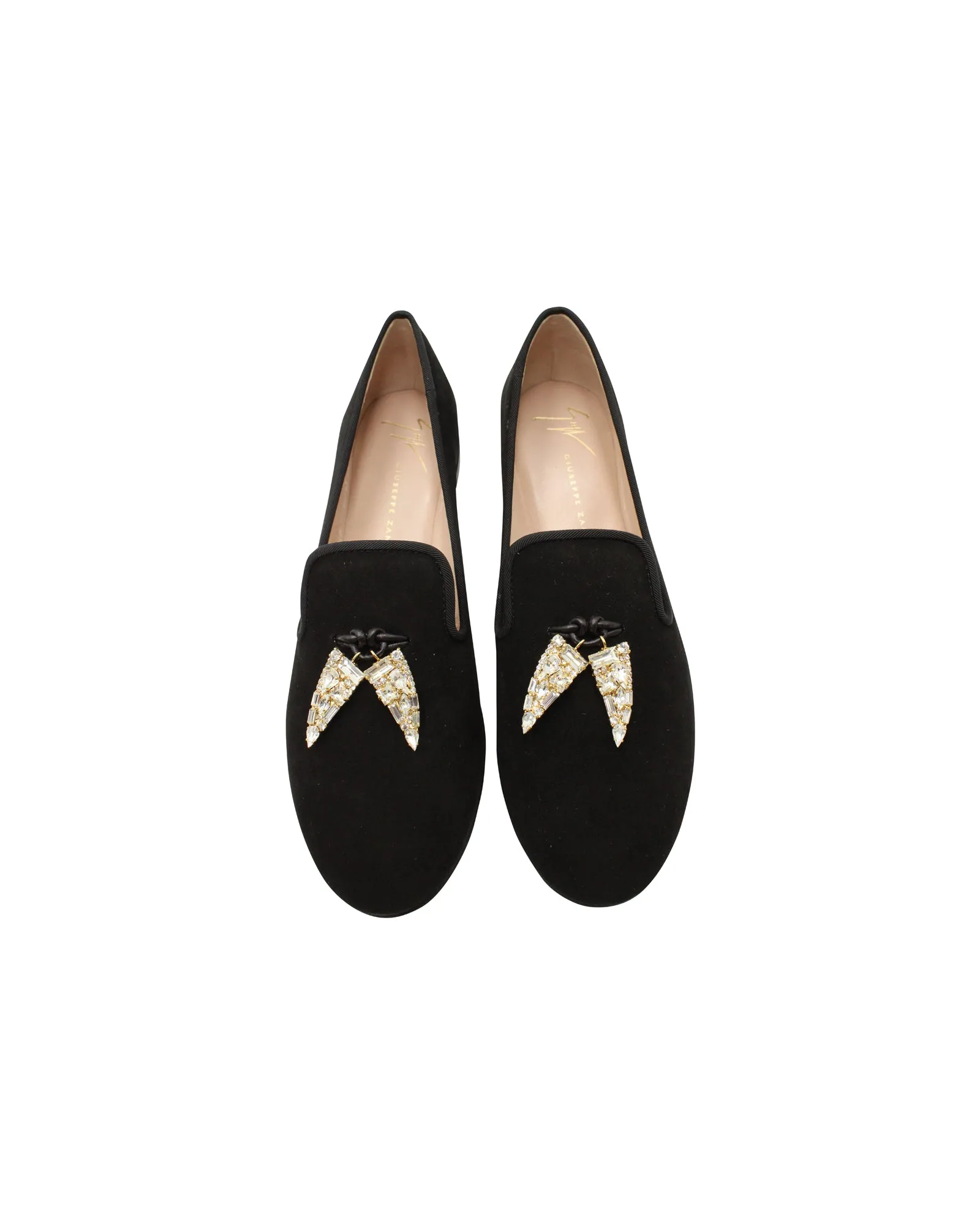 Giuseppe Zanotti Embellished Shark Tooth Smoking Slippers in Black Suede