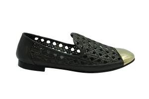 Giuseppe Zanotti Perforated Flats with Gold Captoe in Green Leather