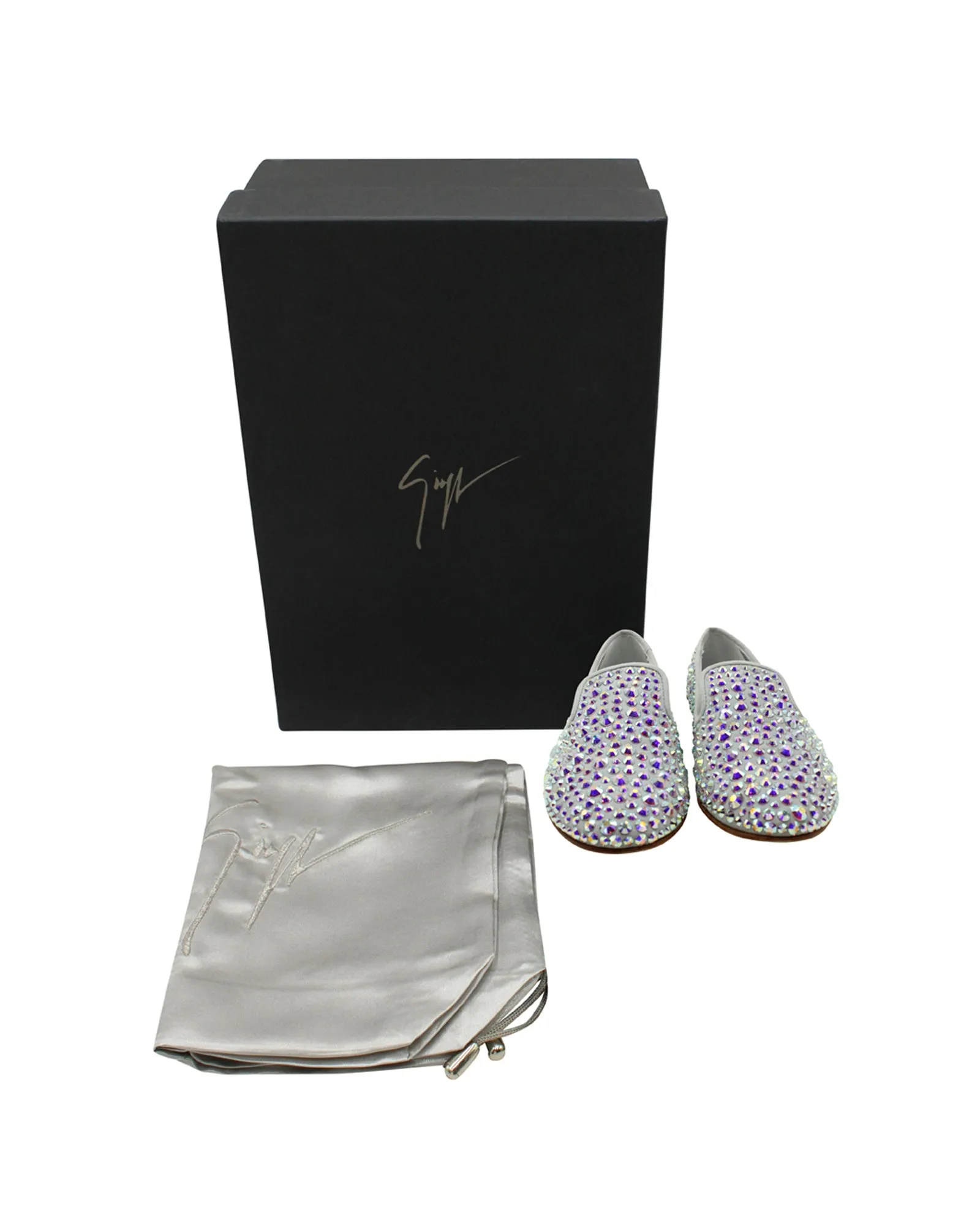 Giuseppe Zanotti Studded Smoking Slippers in Grey Suede