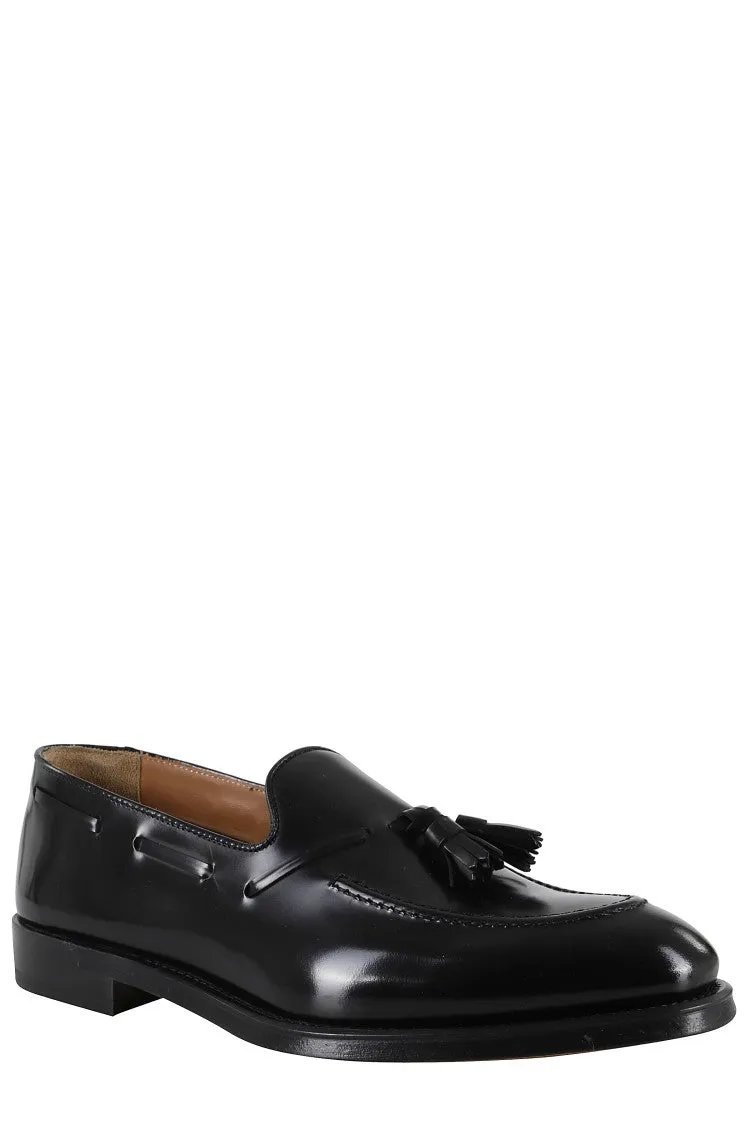 Glossy Black Leather Moccasins With Tonal Tassels