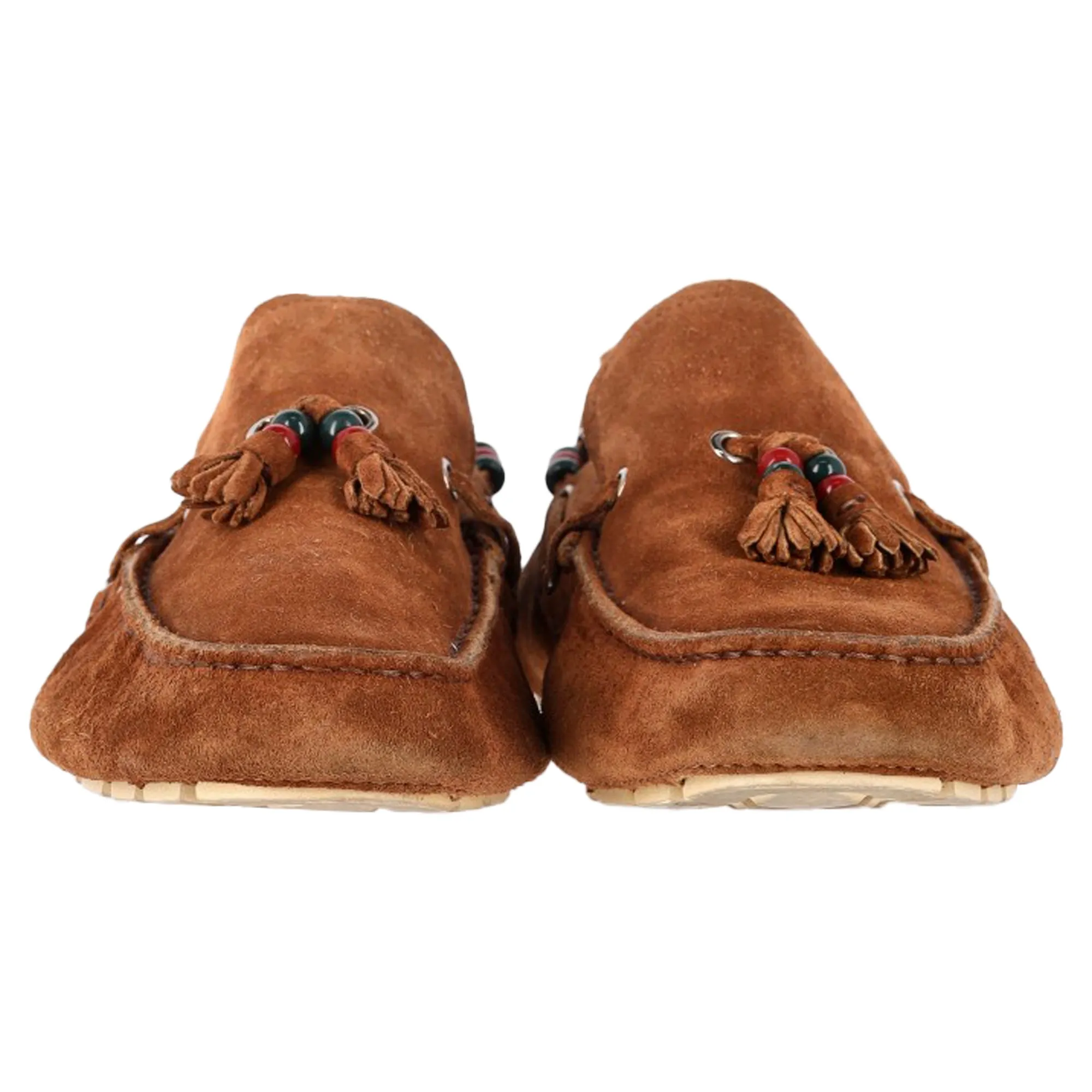 Gucci Tassel Detail Moccasins in Brown Suede