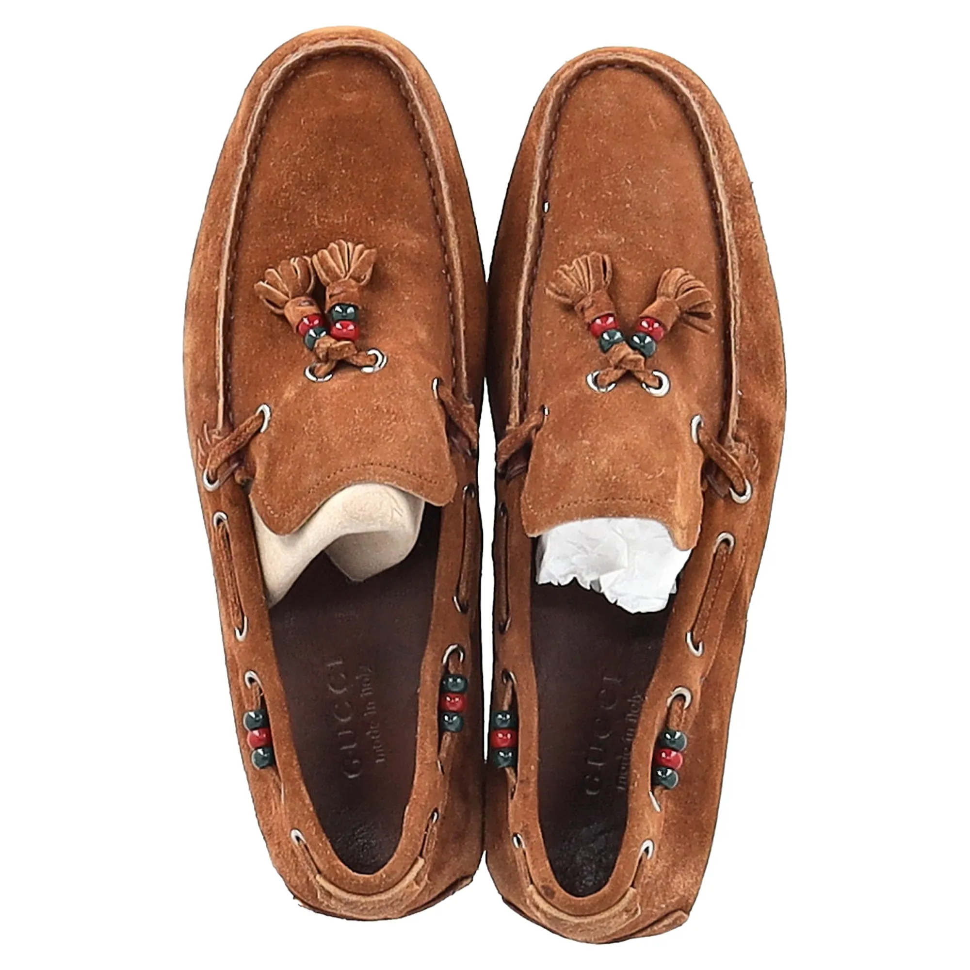 Gucci Tassel Detail Moccasins in Brown Suede