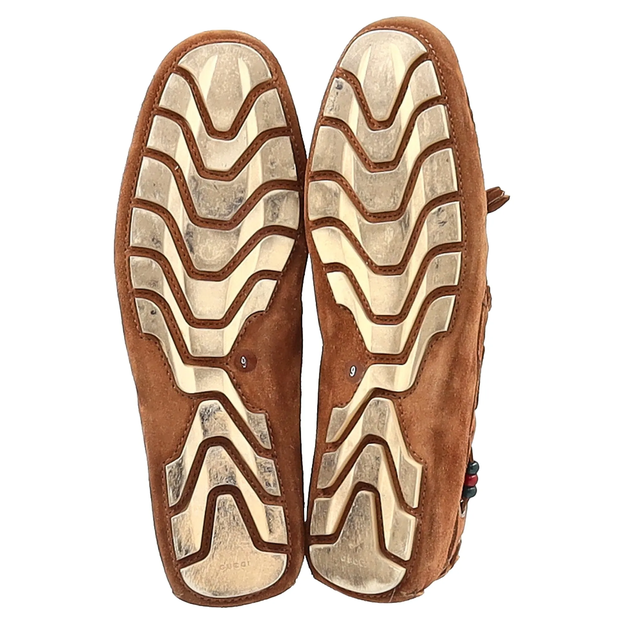 Gucci Tassel Detail Moccasins in Brown Suede