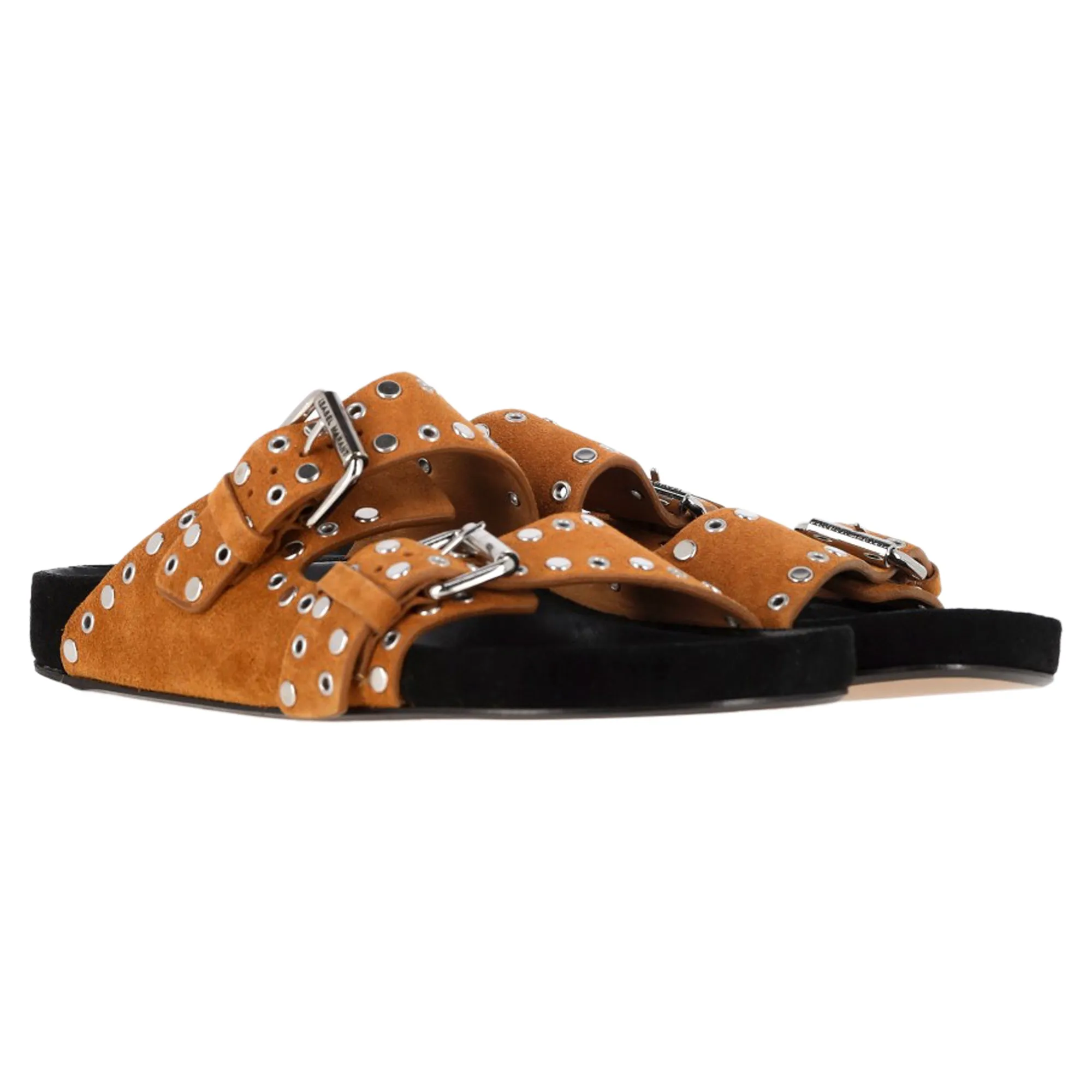 Isabel Marant Lennya Buckled Flat Sandals in Brown Suede