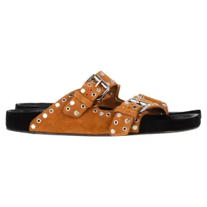 Isabel Marant Lennya Buckled Flat Sandals in Brown Suede