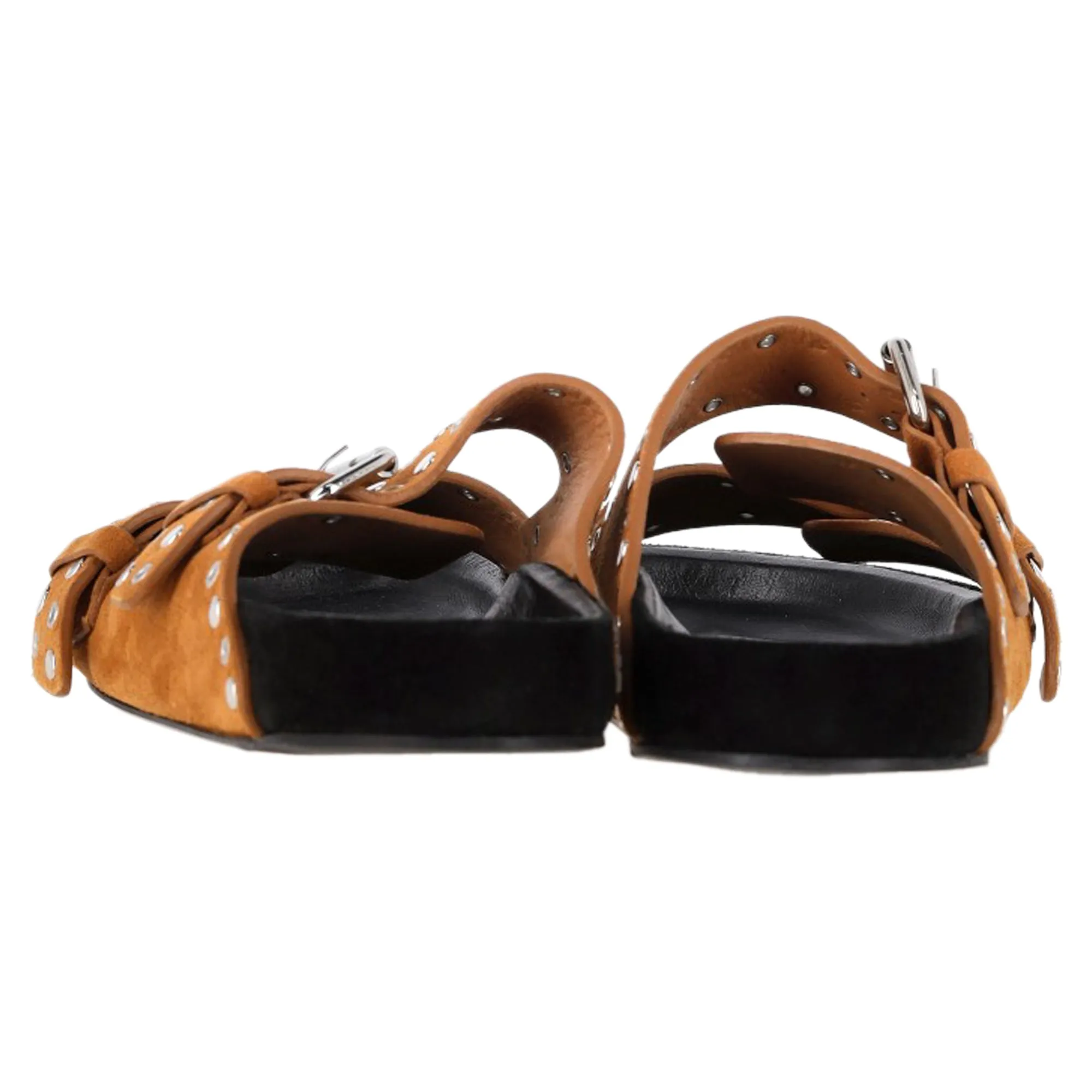 Isabel Marant Lennya Buckled Flat Sandals in Brown Suede