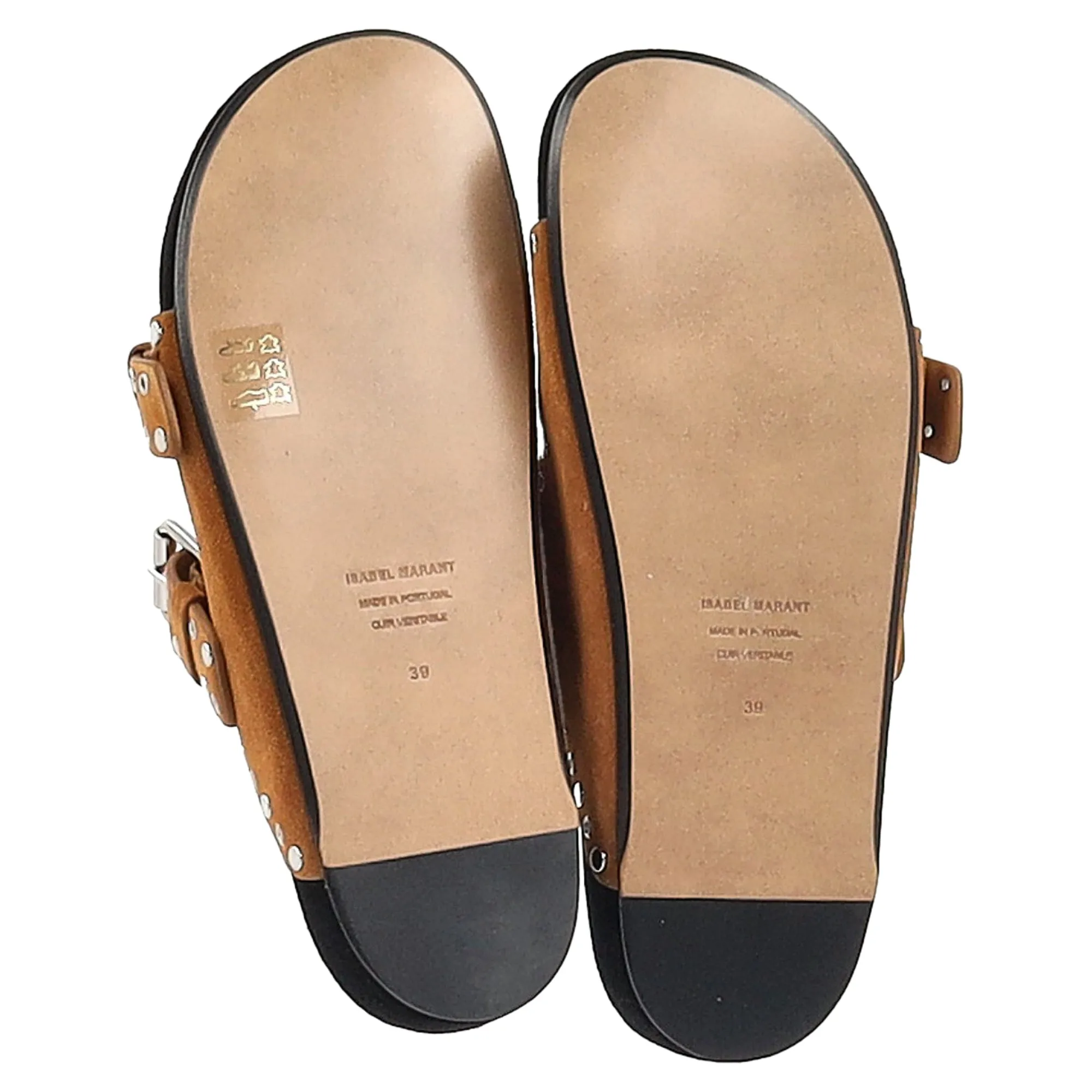 Isabel Marant Lennya Buckled Flat Sandals in Brown Suede