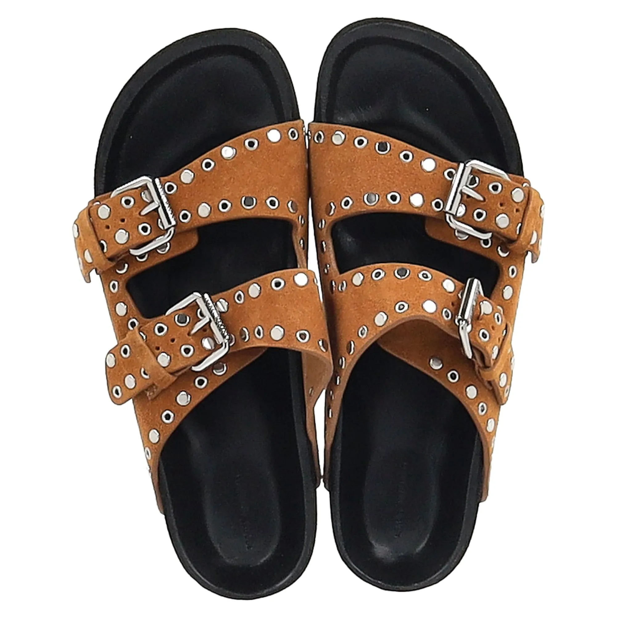 Isabel Marant Lennya Buckled Flat Sandals in Brown Suede