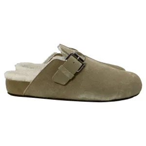Isabel Marant Mirvin Shearling-Lined Clogs in Beige Suede
