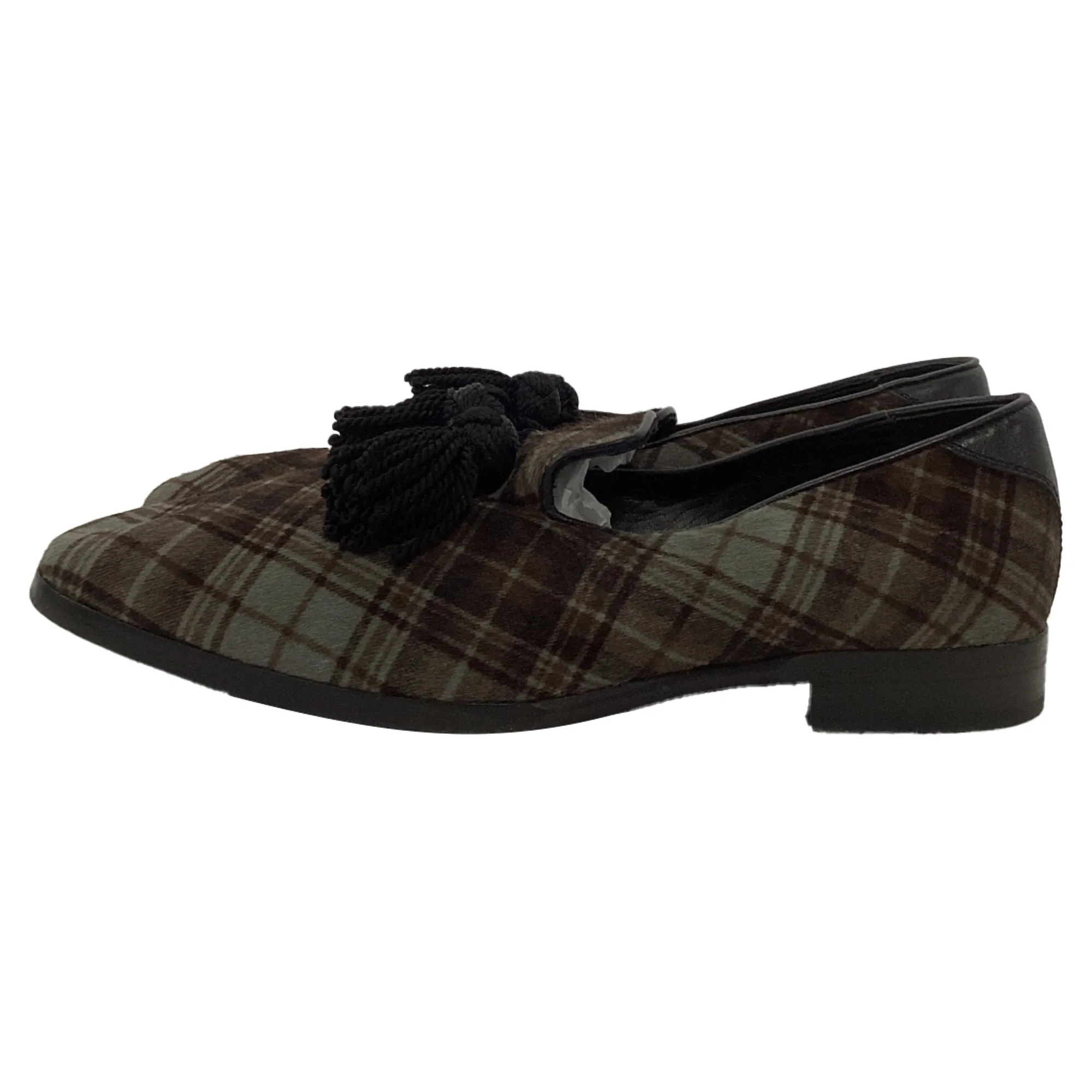 Jimmy Choo Foxley Tartan Printed Loafers in Brown Ponyhair