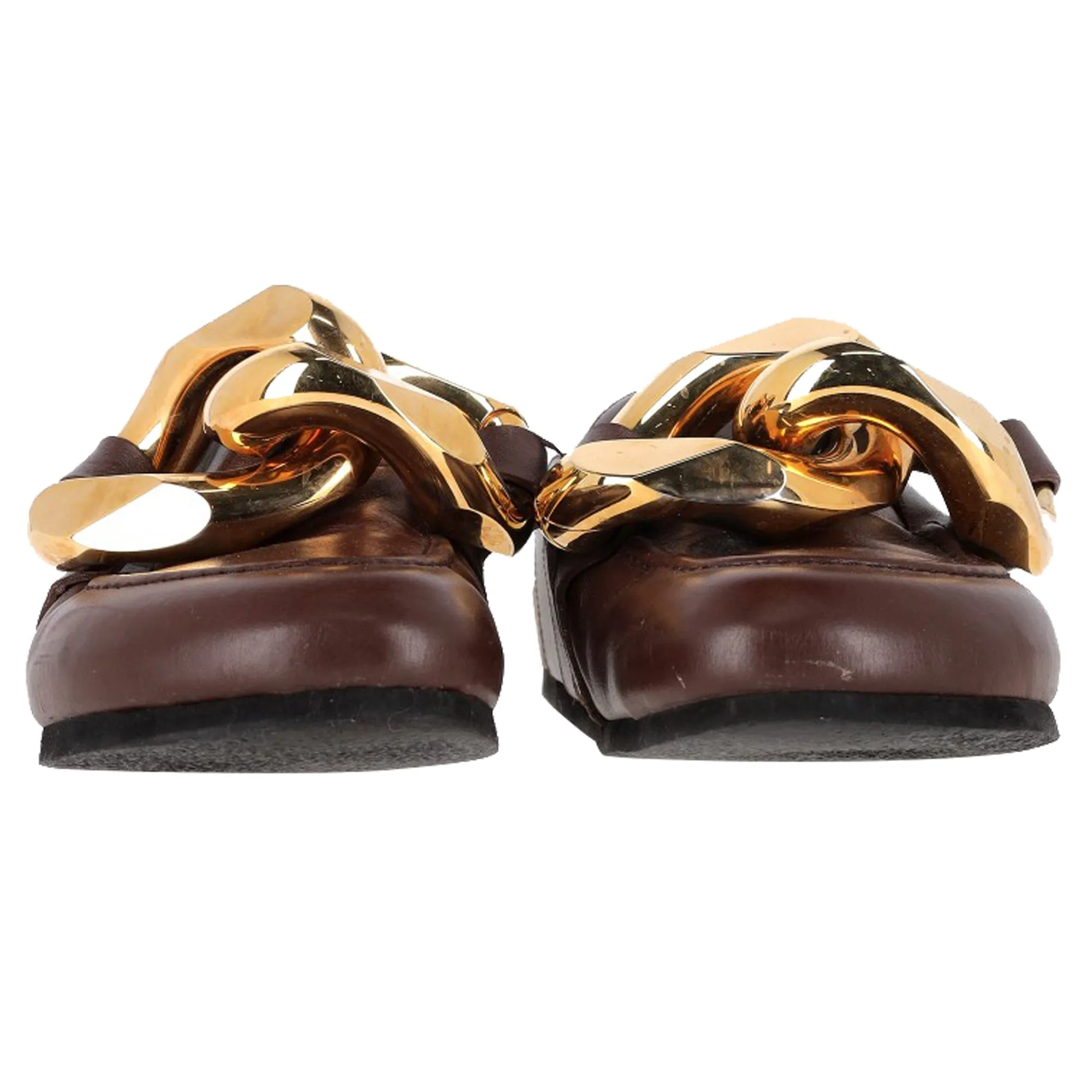 JW Anderson Curb Chain Mules in Brown Leather