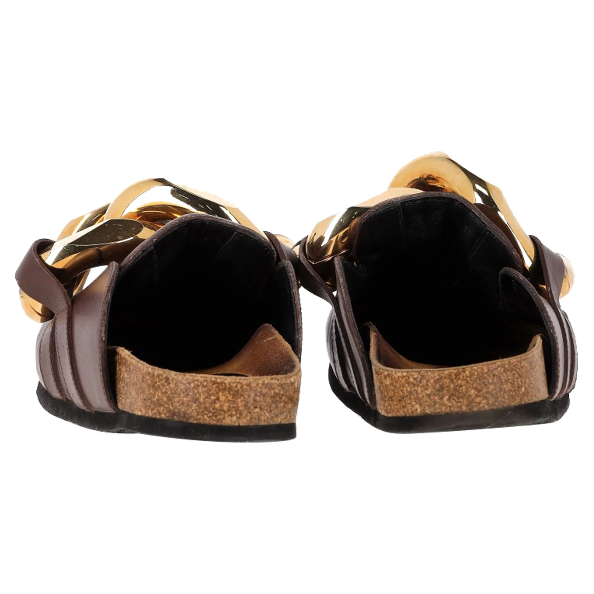 JW Anderson Curb Chain Mules in Brown Leather