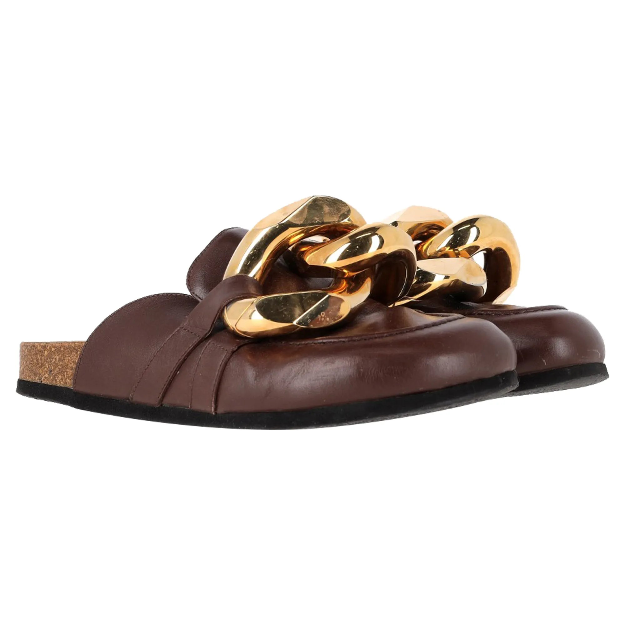 JW Anderson Curb Chain Mules in Brown Leather
