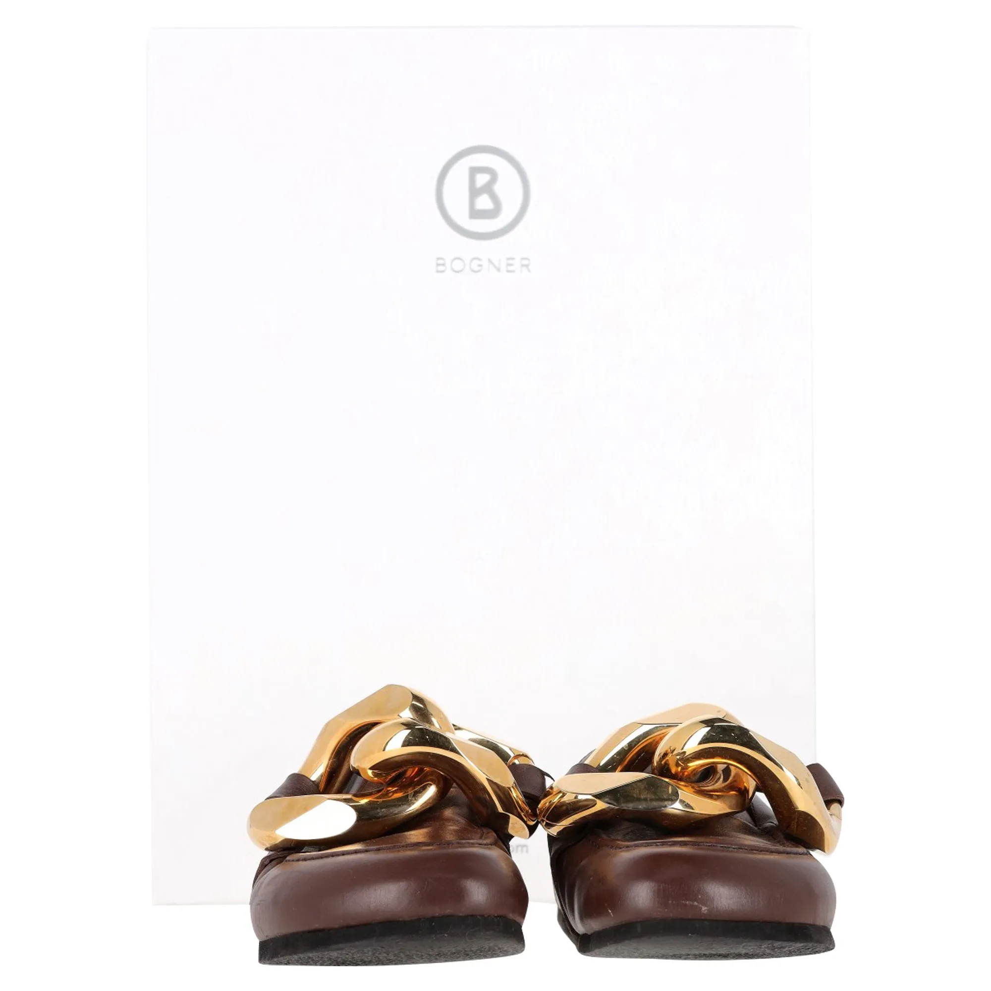 JW Anderson Curb Chain Mules in Brown Leather