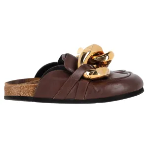 JW Anderson Curb Chain Mules in Brown Leather