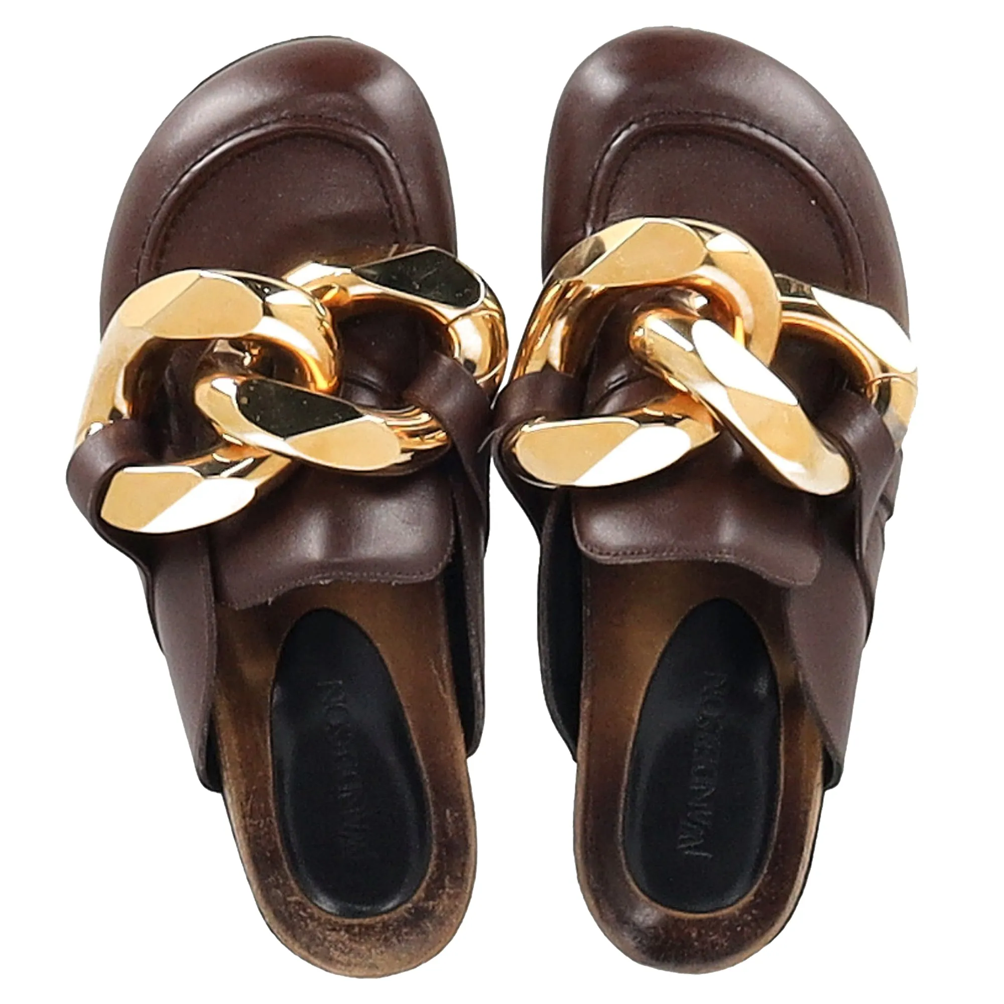 JW Anderson Curb Chain Mules in Brown Leather