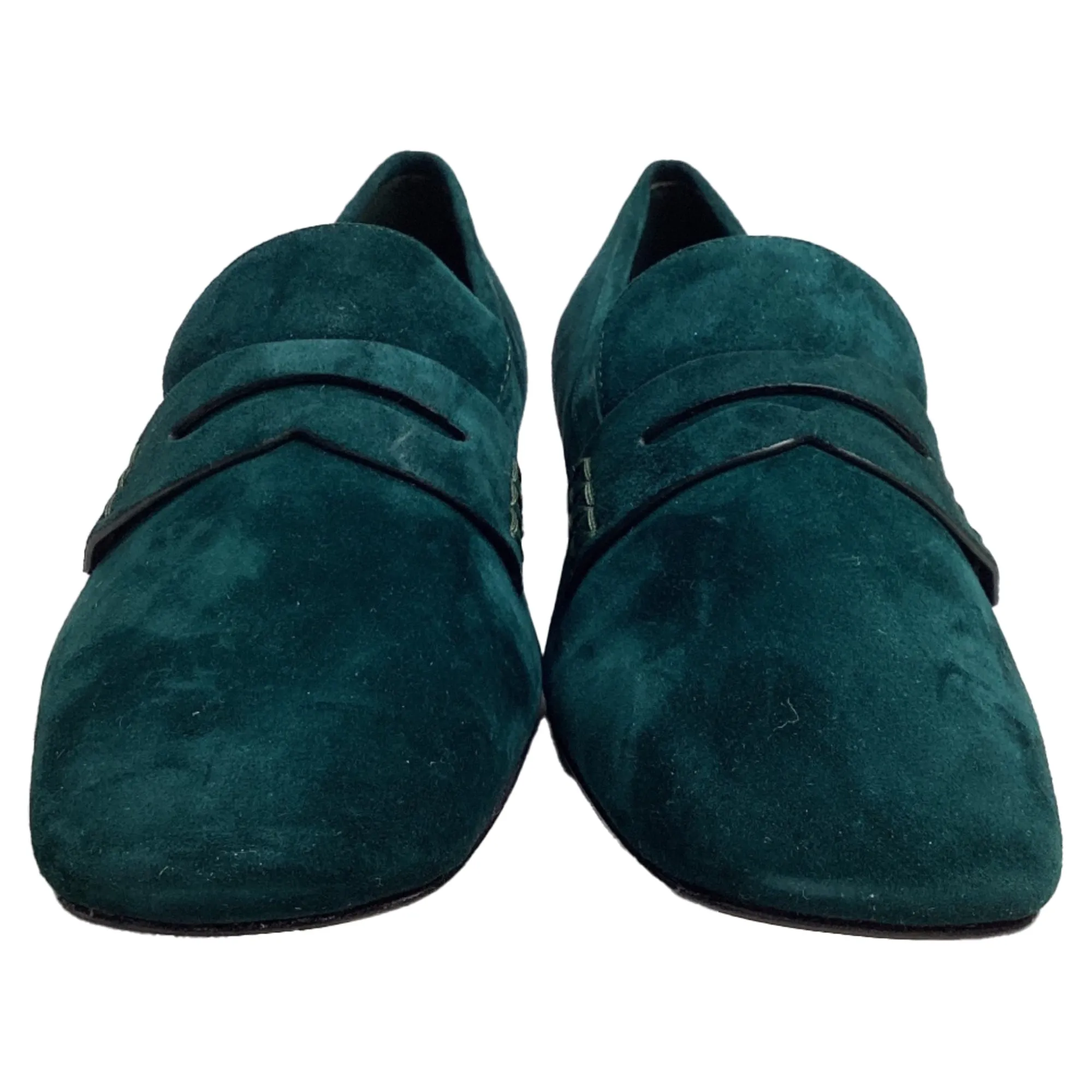Khaite Carlisle Penny Loafers in Green Suede