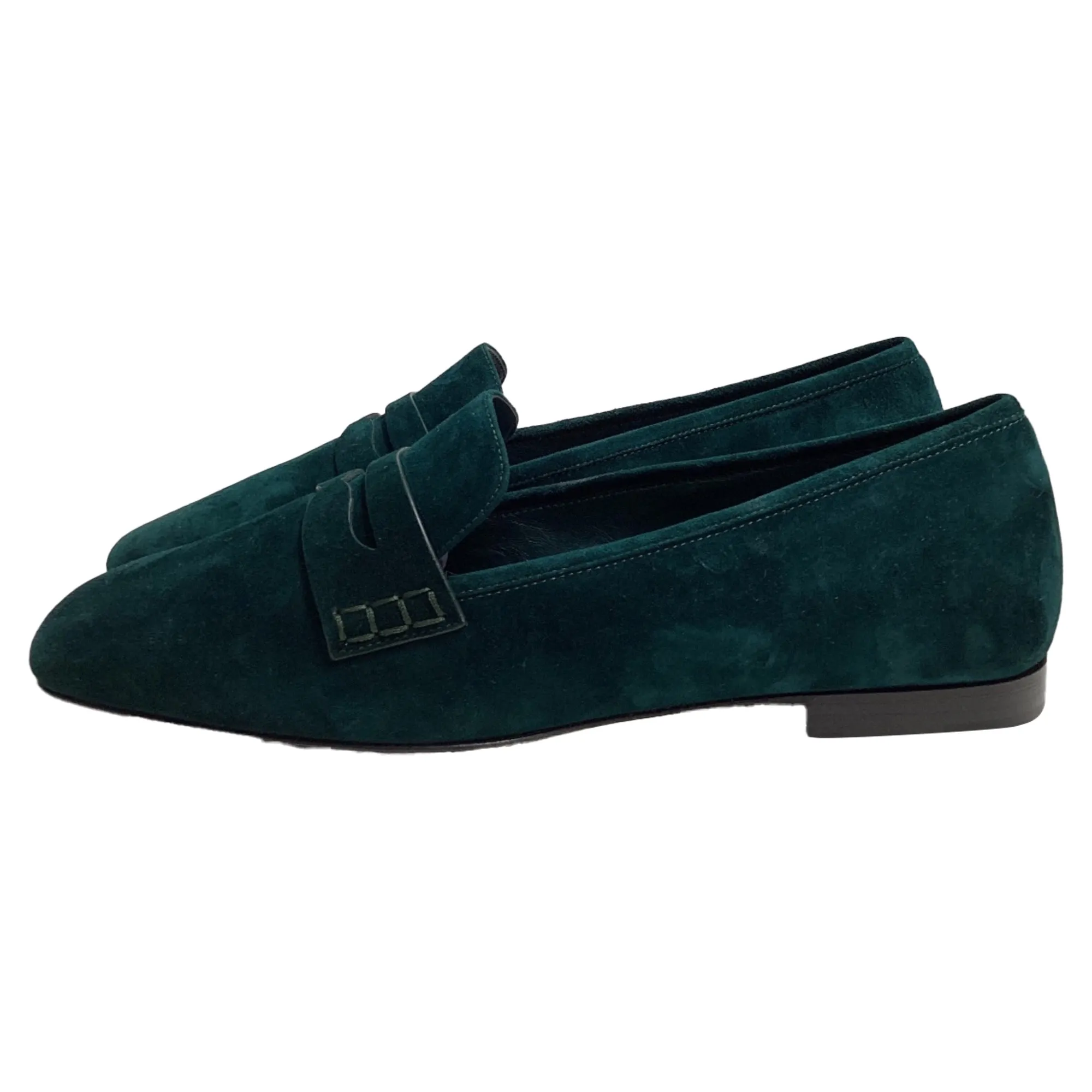 Khaite Carlisle Penny Loafers in Green Suede