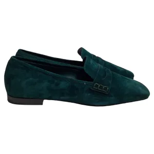 Khaite Carlisle Penny Loafers in Green Suede