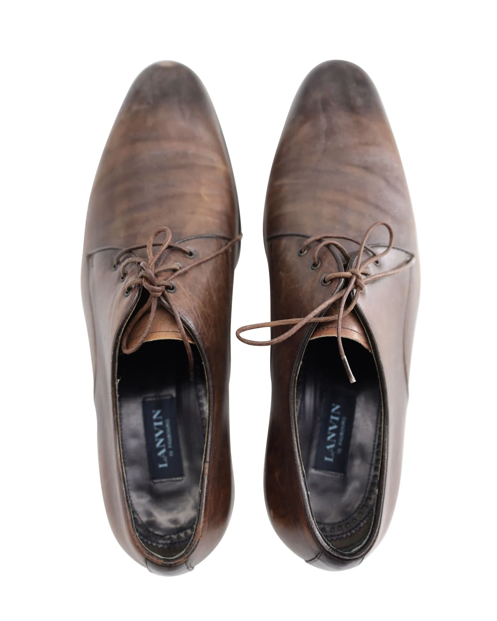 Lanvin Lace-Up Oxfords in Brown Calfskin Leather